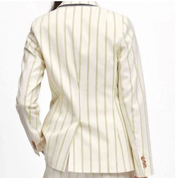 Banana Republic White Neon Yellow Vertical Pinstripe Long Lean Blazer Jacket NEW - Picture 3 of 16